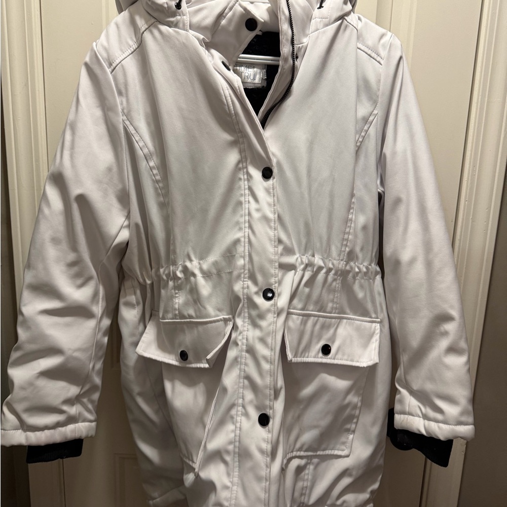 White Hooded Fleece Lined Winter Parka Coat | Cozy Insulated